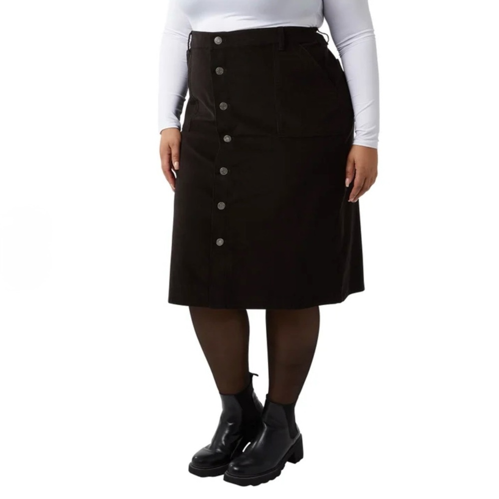 3 for $15 - 32 Degrees Heat Black Corduroy Midi Skirt Button Front XXL NWT - Picture 4 of 8